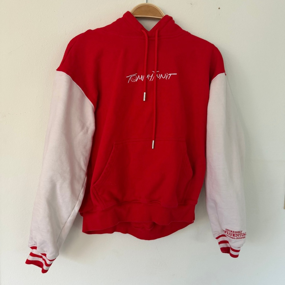 TommyInnit Pogchamp Hoodie Red White Colorblock Embroidered Merch Gamer Mens L
